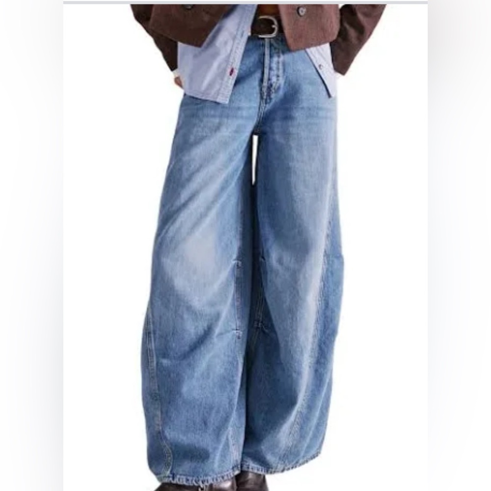 Free People Westward Demi Barrel Jeans in Who Is She Blue